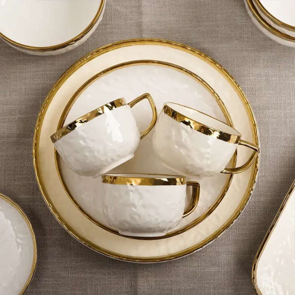 MYOUNG-White Porcelain Service Dishes With Gold Rim Tableware Custom 4/6 Users Dinnerware Set for Wedding Events - Image 2