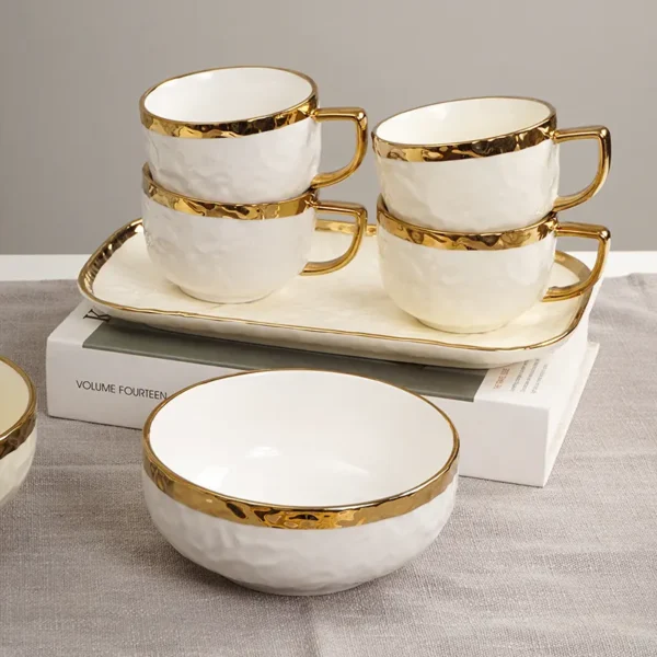 MYOUNG-White Porcelain Service Dishes With Gold Rim Tableware Custom 4/6 Users Dinnerware Set for Wedding Events - Image 3
