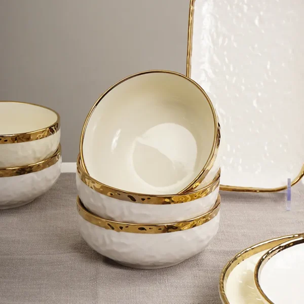 MYOUNG-White Porcelain Service Dishes With Gold Rim Tableware Custom 4/6 Users Dinnerware Set for Wedding Events - Image 4