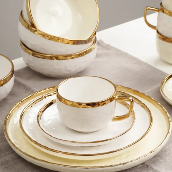 MYOUNG-White Porcelain Service Dishes With Gold Rim Tableware Custom 4/6 Users Dinnerware Set for Wedding Events - Image 6