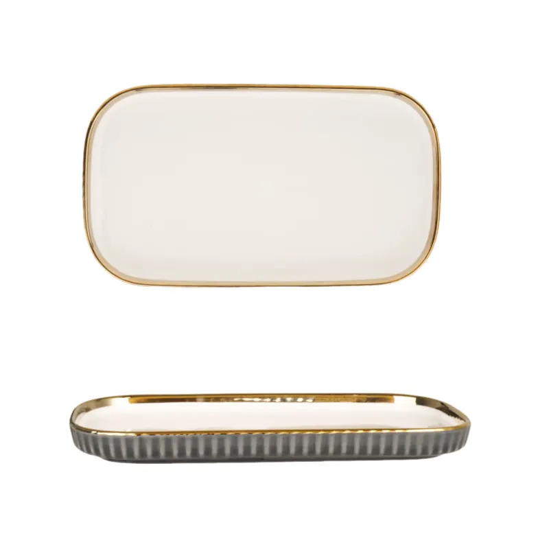 MYOUNG-Porcelain Black and Gold Side Dinnerware Set,Plates and Bowls Sets, Dinner Plates Dishes Set Service for 4/6/8 persons 10 Gold Plated black Ceramic Tableware Set 12