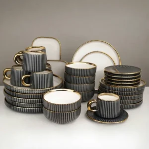Porcelain Black and Gold Side Dinnerware Set