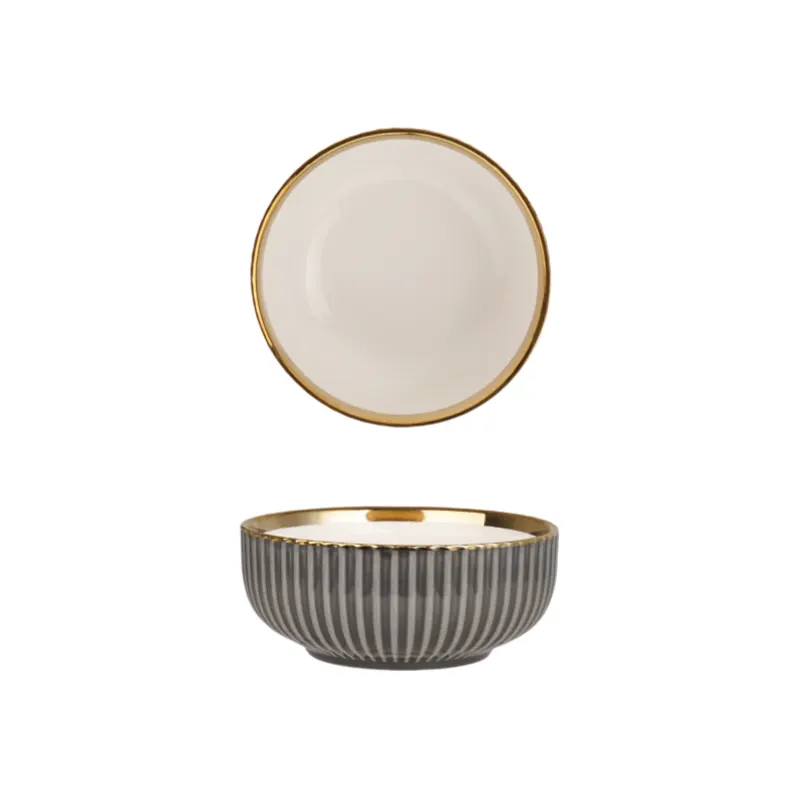 MYOUNG-Porcelain Black and Gold Side Dinnerware Set,Plates and Bowls Sets, Dinner Plates Dishes Set Service for 4/6/8 persons 8 Gold Plated black Ceramic Tableware Set 5