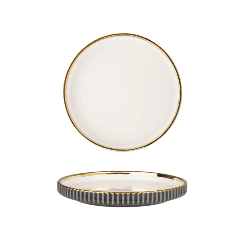 MYOUNG-Porcelain Black and Gold Side Dinnerware Set,Plates and Bowls Sets, Dinner Plates Dishes Set Service for 4/6/8 persons 9 Gold Plated black Ceramic Tableware Set 8