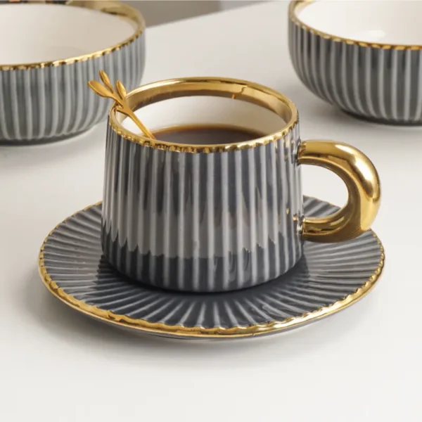 MYOUNG-Porcelain Black and Gold Side Dinnerware Set,Plates and Bowls Sets, Dinner Plates Dishes Set Service for 4/6/8 persons - Image 4