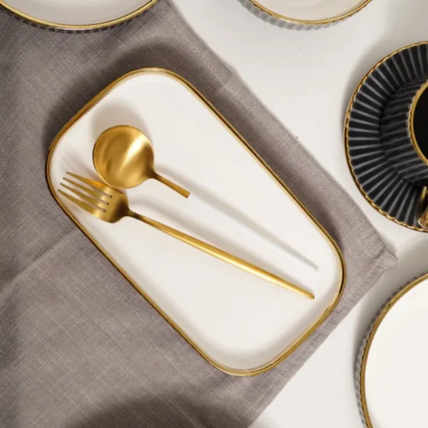 MYOUNG-Porcelain Black and Gold Side Dinnerware Set,Plates and Bowls Sets, Dinner Plates Dishes Set Service for 4/6/8 persons - Image 6