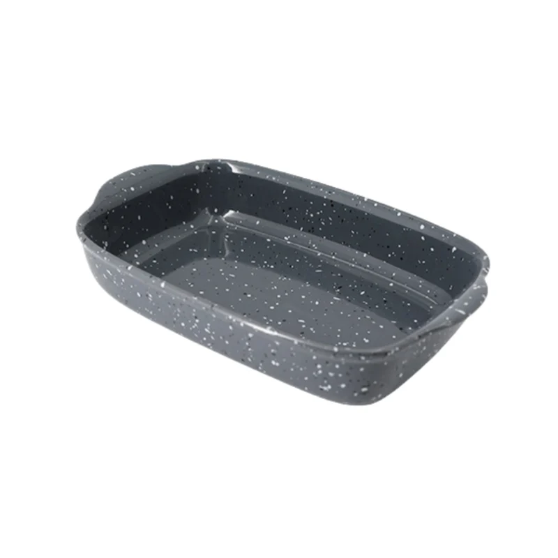 MYOUNG-Ceramic Casserole Dish Set of Deep Rectangular Lasagna Pan Baking Dishes with Handles Large Porcelain Oven Safe Bakeware for Cooking Brownie Banquet&Cheese 9 Ink dots bakeware grey