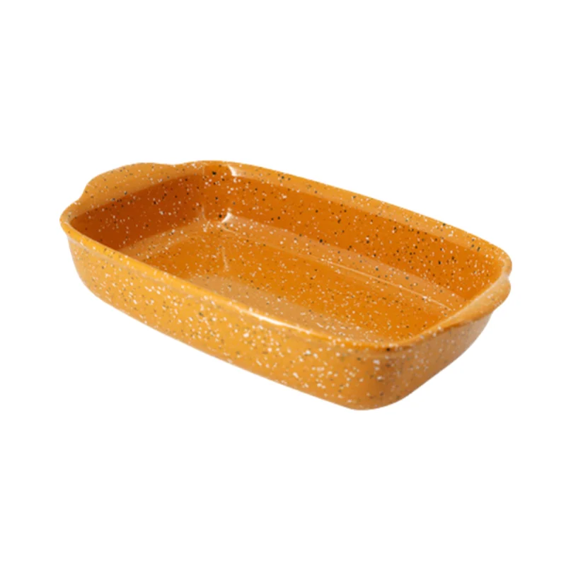 MYOUNG-Ceramic Casserole Dish Set of Deep Rectangular Lasagna Pan Baking Dishes with Handles Large Porcelain Oven Safe Bakeware for Cooking Brownie Banquet&Cheese 8 Ink dots bakeware orange
