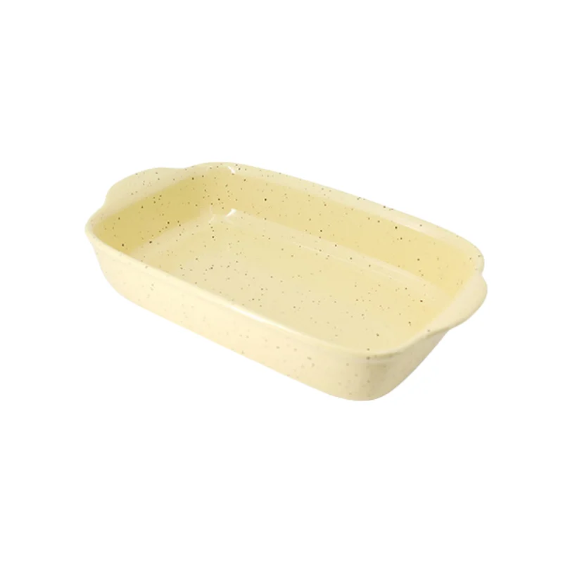 MYOUNG-Ceramic Casserole Dish Set of Deep Rectangular Lasagna Pan Baking Dishes with Handles Large Porcelain Oven Safe Bakeware for Cooking Brownie Banquet&Cheese 7 Ink dots bakeware yellow