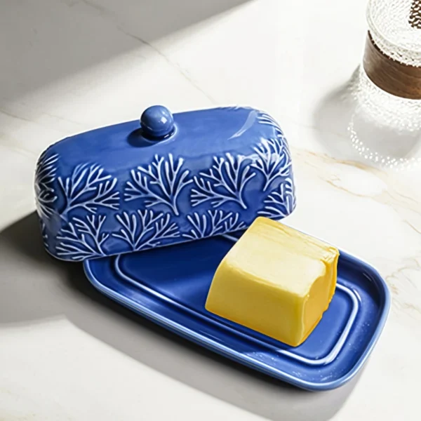 MYOUNG- White/Blue Embossed Ceramic Butter Dish with Lid,for Countertop, Kitchen Decor,Chinese Wholesale Factory - Image 5