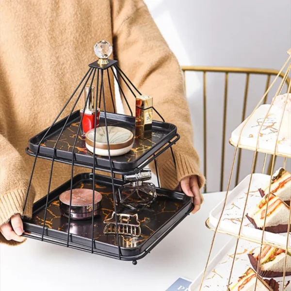 MYOUNG-Wholesale Ceramic Dessert Stand, Triangular Pyramid Shaped Tiered Serving Trays, 3 Tiers Cupcake Stand Party Serving Trays, Fruit Pastry Holders for Wedding and Party - Image 4