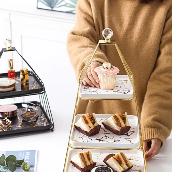 MYOUNG-Wholesale Ceramic Dessert Stand, Triangular Pyramid Shaped Tiered Serving Trays, 3 Tiers Cupcake Stand Party Serving Trays, Fruit Pastry Holders for Wedding and Party - Image 5