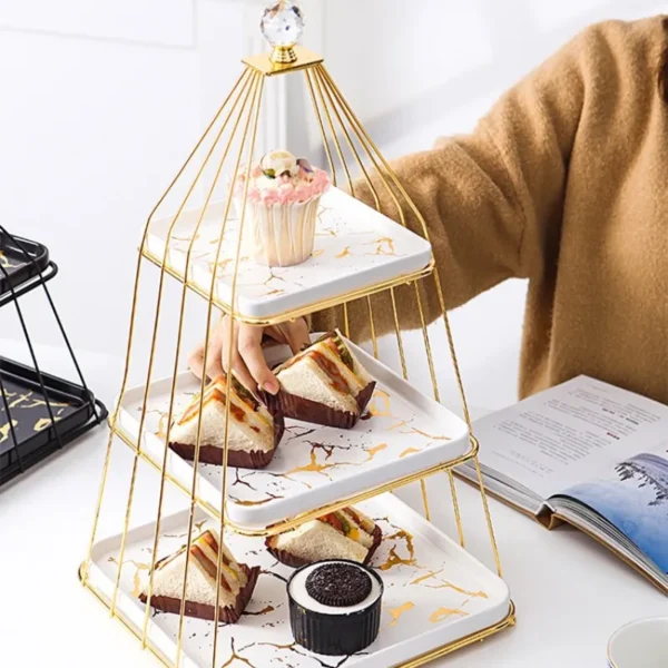 MYOUNG-Wholesale Ceramic Dessert Stand, Triangular Pyramid Shaped Tiered Serving Trays, 3 Tiers Cupcake Stand Party Serving Trays, Fruit Pastry Holders for Wedding and Party - Image 6