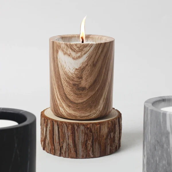 MYOUNG-Wood Grain Pattern Ceramic Candle Jar,Multi-Use Ceramic Cylindrical Cup for Canlde,Fragrant Crystals, Home Decor,Arts & Crafts, Candies, Planter Pots, Gifts & More - Image 2