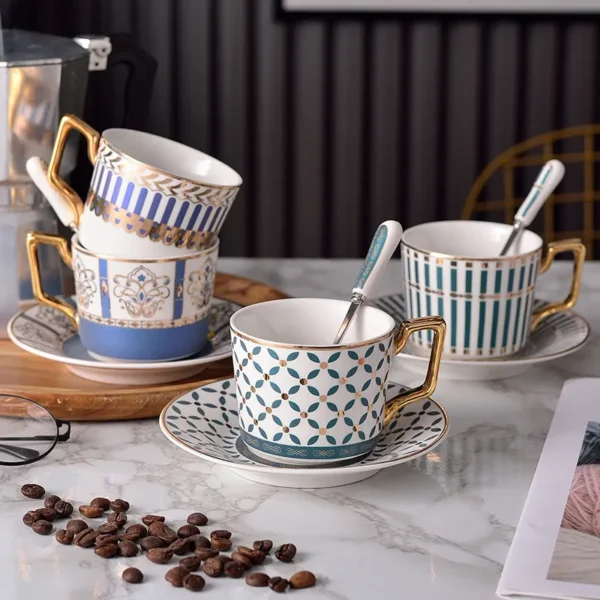 MYOUNG-Chinese Teaware Suppliers Gilding Coffee Tea Cup and Saucer,Cappuccino Cups, Coffee Cups, British Coffee Cups, Porcelain Tea Set, Latte Cups - Image 4