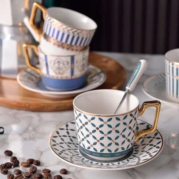 MYOUNG-Chinese Teaware Suppliers Gilding Coffee Tea Cup and Saucer,Cappuccino Cups, Coffee Cups, British Coffee Cups, Porcelain Tea Set, Latte Cups - Image 6