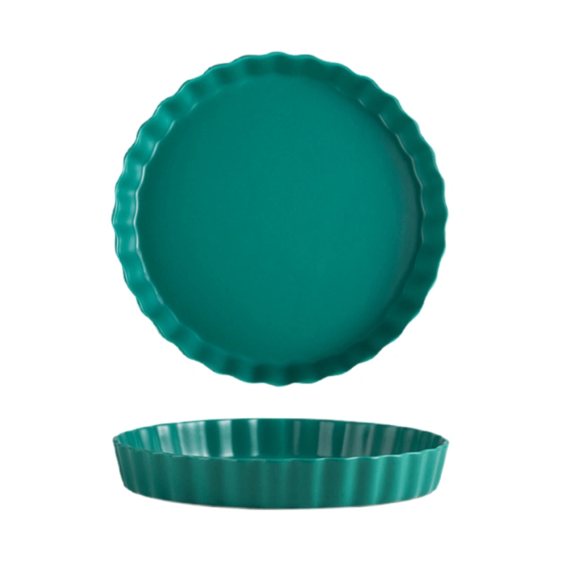 MYOUNG- Wholesale Custom Kitchen Bakeware Set Stoneware Ceramic Baking Tray Flower Baking Dishes Pizza Cookware 10 baking tray green