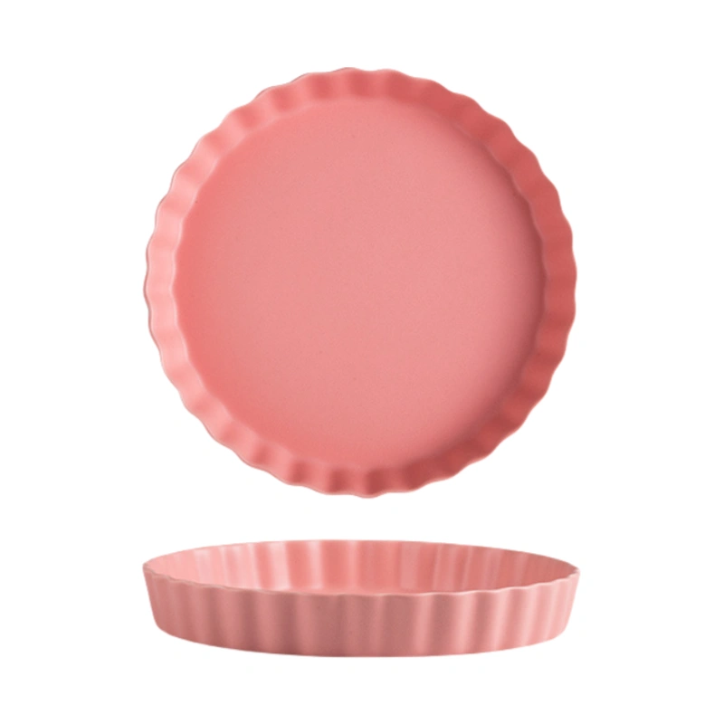 MYOUNG- Wholesale Custom Kitchen Bakeware Set Stoneware Ceramic Baking Tray Flower Baking Dishes Pizza Cookware 8 baking tray pink