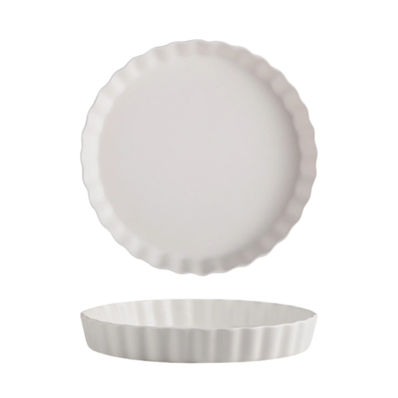 MYOUNG- Wholesale Custom Kitchen Bakeware Set Stoneware Ceramic Baking Tray Flower Baking Dishes Pizza Cookware 12 baking tray white