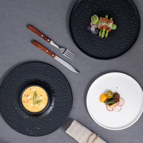 MYOUNG-Accept OEM Nordic Stone Porcelain Stoneware Dinner Plate Set Black & White 8" /10"  for Restaurant Hotel Wedding Occasions