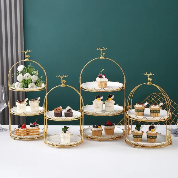 MYOUNG-3 Tier Ceramic Cake Stand for Wedding, Dessert Cupcake Stand for Tea Party Serving Platter - Image 2