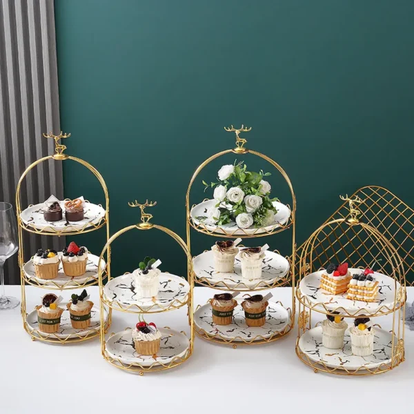 MYOUNG-3 Tier Ceramic Cake Stand for Wedding, Dessert Cupcake Stand for Tea Party Serving Platter - Image 3