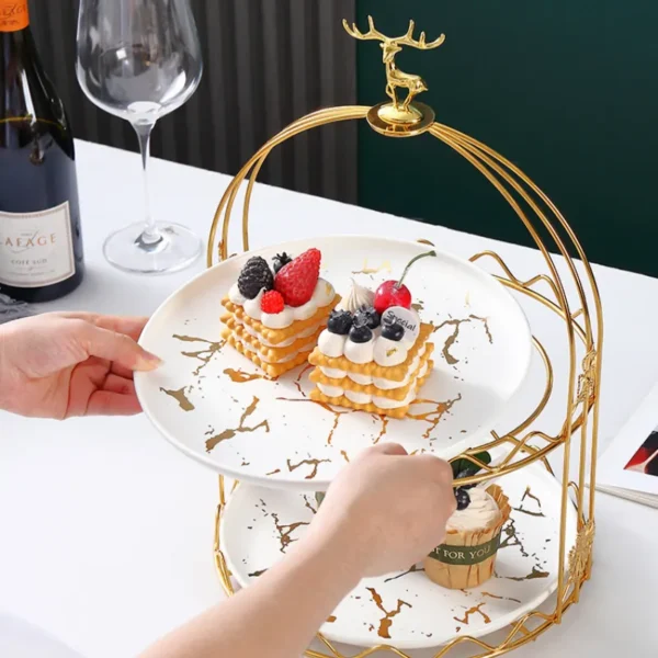 MYOUNG-3 Tier Ceramic Cake Stand for Wedding, Dessert Cupcake Stand for Tea Party Serving Platter - Image 6