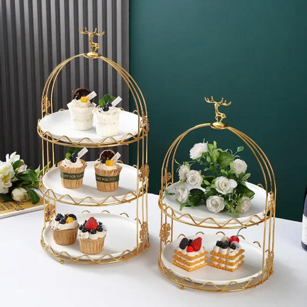 MYOUNG-3 Tier Ceramic Cake Stand for Wedding, Dessert Cupcake Stand for Tea Party Serving Platter - Image 5