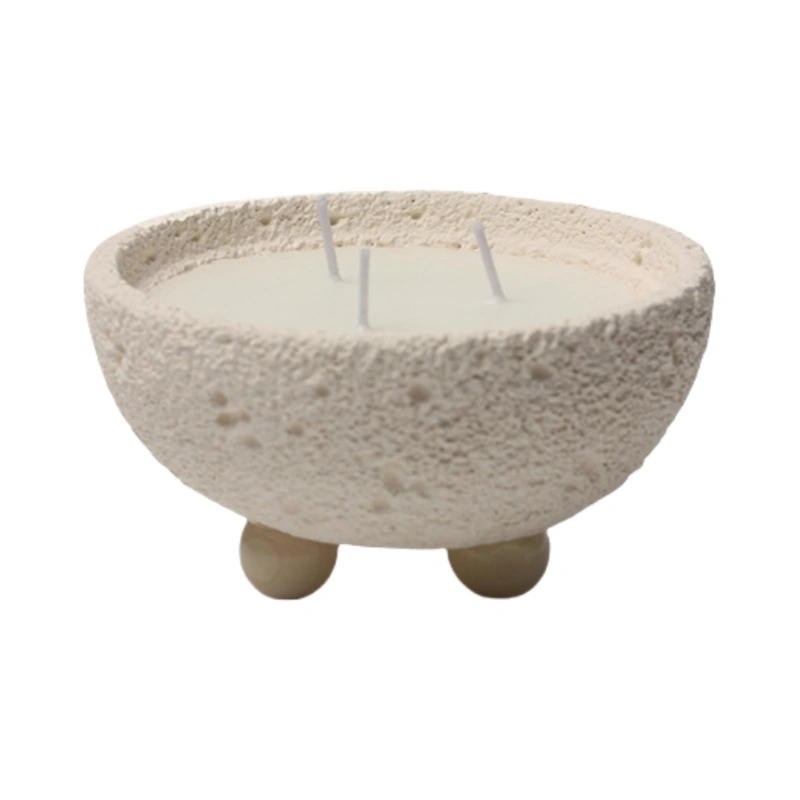 cement candle jar with holder beige