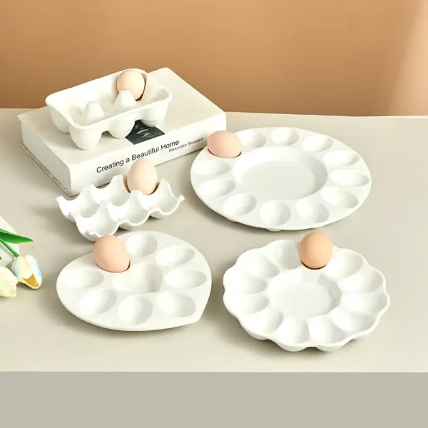 MYOUNG- Ceramic Egg Holder with Custom Logo,for Kitchen Storage,Ceramic Egg Crates Store Eggs on Ceramic Tray