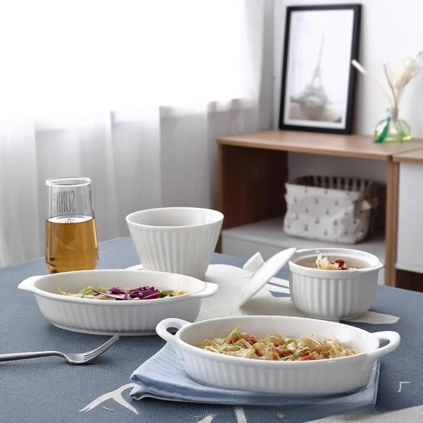 MYOUNG- Customized Kitchen Bakeware White Ceramic Baking Pan Set with Handle,Porcelain Lasagna Pans