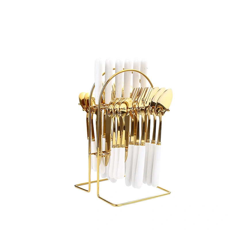 MYOUNG-Factory Customized Ceramic Handle Stainless Steel Cutlery Set,Luxury Mirror Polish Stainless Steel Fork,Knife&Spoon 11 ceramic handle steel fork and spoon gold