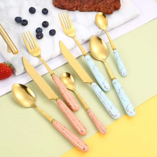 MYOUNG-Factory Customized Ceramic Handle Stainless Steel Cutlery Set,Luxury Mirror Polish Stainless Steel Fork,Knife&Spoon - Image 2