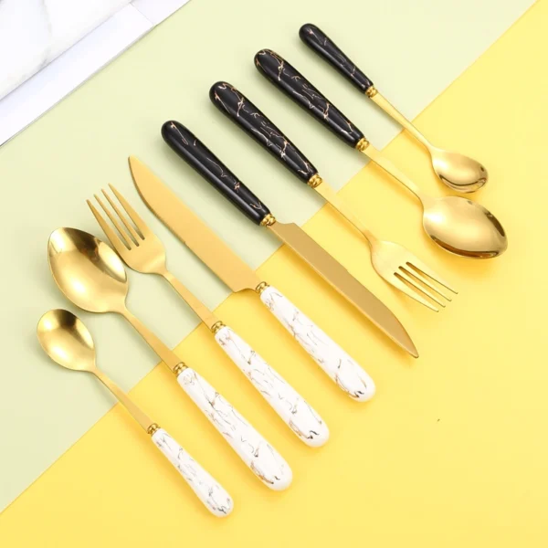 MYOUNG-Factory Customized Ceramic Handle Stainless Steel Cutlery Set,Luxury Mirror Polish Stainless Steel Fork,Knife&Spoon - Image 3
