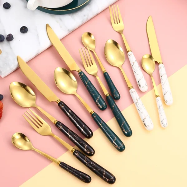 MYOUNG-Factory Customized Ceramic Handle Stainless Steel Cutlery Set,Luxury Mirror Polish Stainless Steel Fork,Knife&Spoon - Image 4