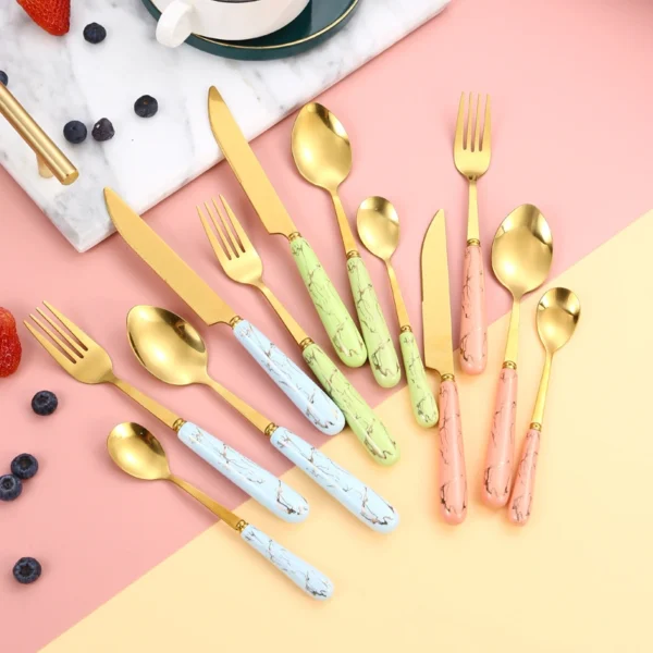 MYOUNG-Factory Customized Ceramic Handle Stainless Steel Cutlery Set,Luxury Mirror Polish Stainless Steel Fork,Knife&Spoon - Image 5