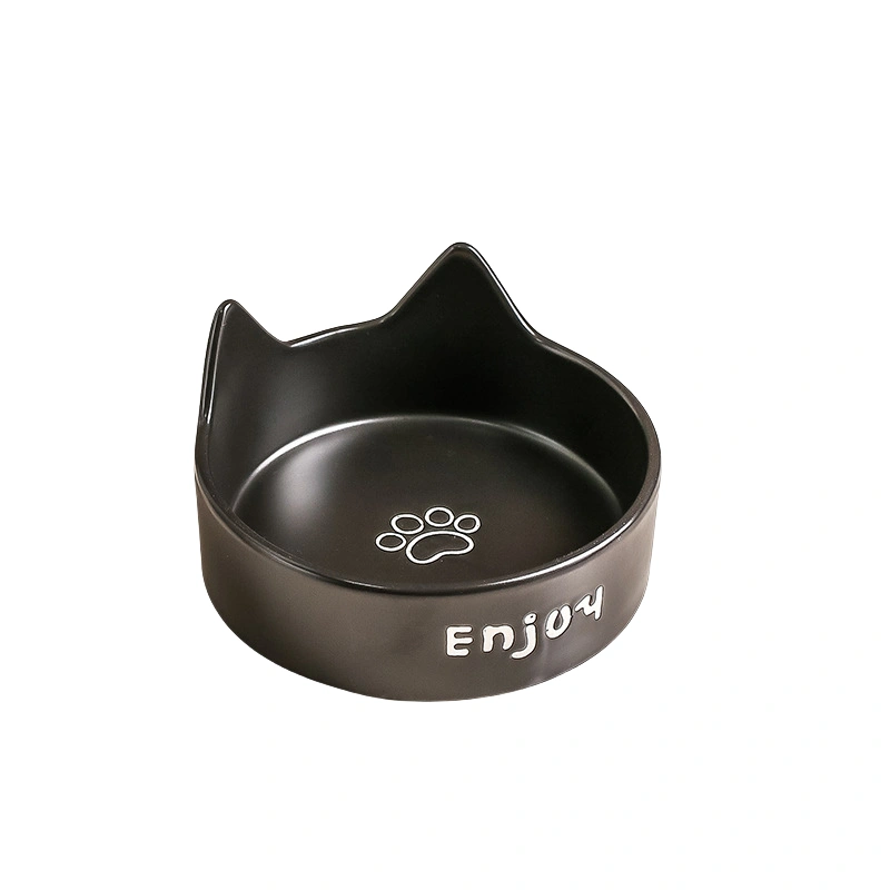 ceramic pet food bowl black