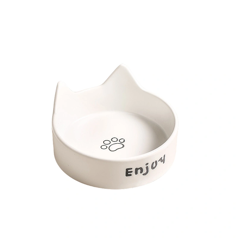 ceramic pet food bowl white