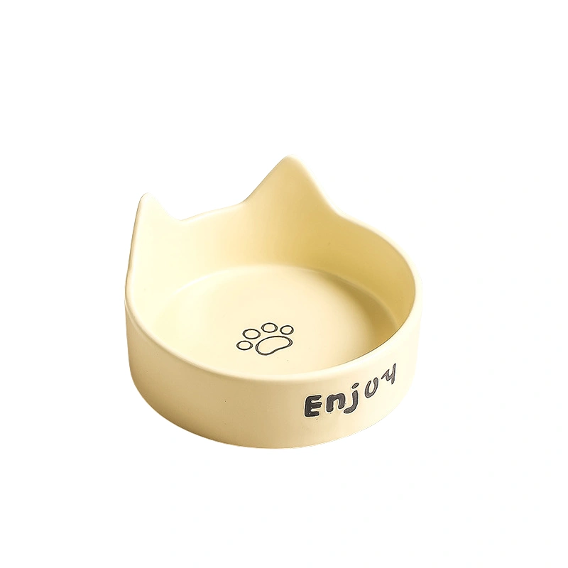 ceramic pet food bowl yellow