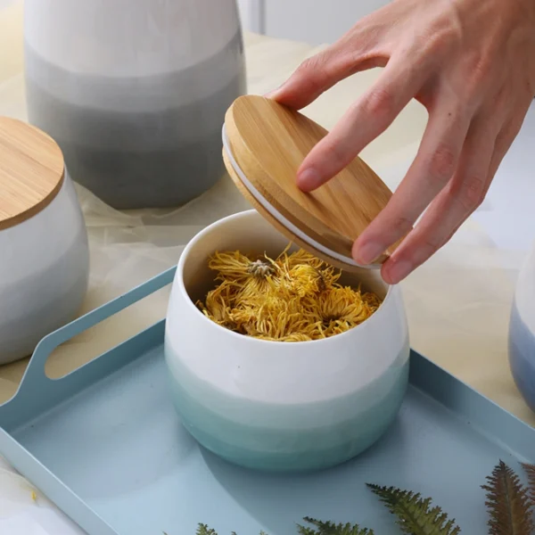 MYOUNG-Reactive Glaze Ceramic Food Storage Container,Seal Jar for Storing Serving Pickles, Salt, Spices, Grain - Image 2