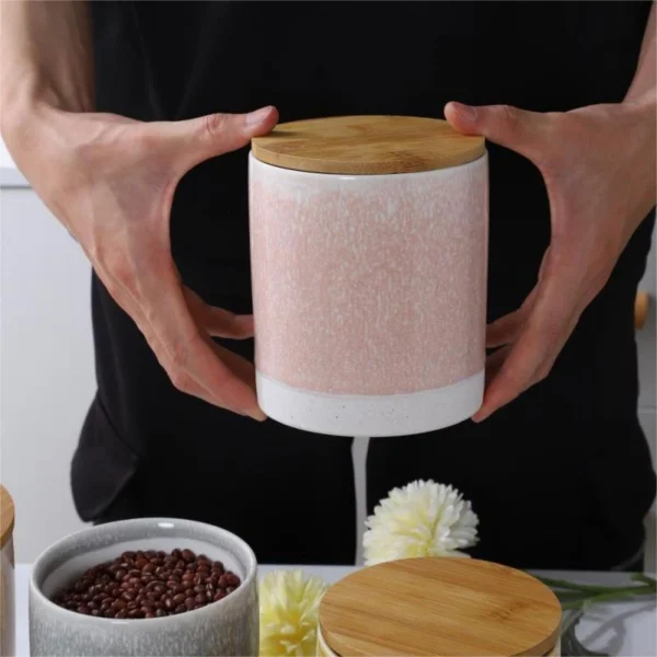 MYOUNG-Large Ceramic Food Storage Jar, Kiln Transformation Coffee Canister with Airtight Lid, Cookies Containers for Candy, Flours, Rice, Pet Food - Image 2