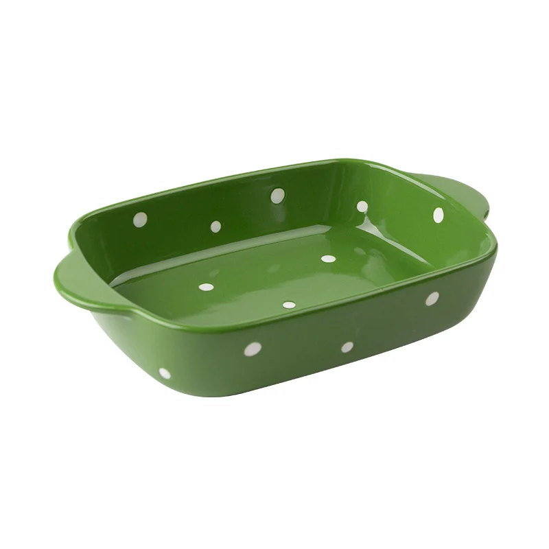 MYOUNG-Custom Kitchen Bakeware Rectangular Casserole Bread Pan Baking Pan Set Ceramic Baking Dishes 8 colorflu dot bakeware green
