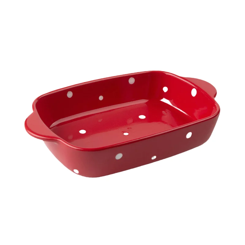 MYOUNG-Custom Kitchen Bakeware Rectangular Casserole Bread Pan Baking Pan Set Ceramic Baking Dishes 7 colorflu dot bakeware red