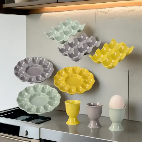 MYOUNG- Ceramic Egg Cups, Porcelain Colorful Egg Holder Set , Stand Holder for Soft Boiled Eggs, Microwave & Dishwasher Safe