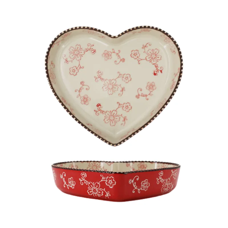 MYOUNG-Bakeware Ceramic Baking Plates ,Japanese Sakura Pattern,Dinnerware Dessert Serving Plates ,for Pizza, Dessert &Fruit 8 flower bakeware set red heart