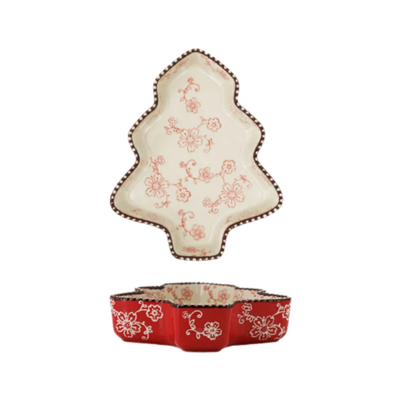 MYOUNG-Bakeware Ceramic Baking Plates ,Japanese Sakura Pattern,Dinnerware Dessert Serving Plates ,for Pizza, Dessert &Fruit 6 flower bakeware set red tree