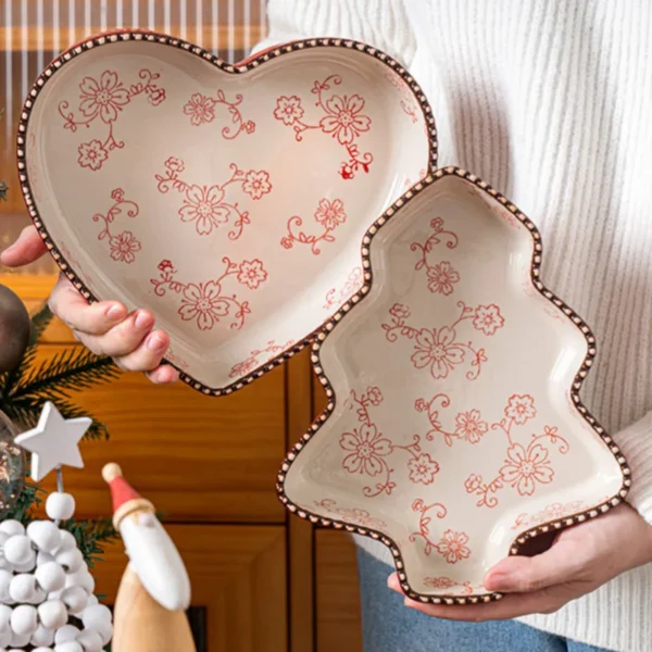 MYOUNG-Bakeware Ceramic Baking Plates ,Japanese Sakura Pattern,Dinnerware Dessert Serving Plates ,for Pizza, Dessert &Fruit - Image 2