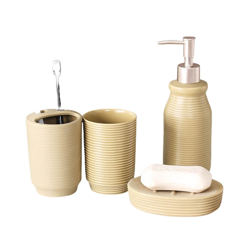 MYOUNG-Ceramic 4-Piece Bathroom Accessory Set for Shower Travel and Bath,Including Soap Bottle,Soap Dish,Toothbrush Holder&Rinsing Cup 8 galze bathroom set 4 piece sku2
