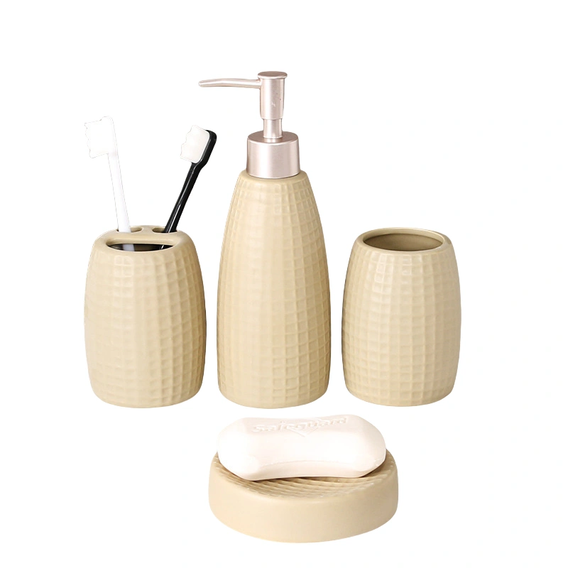 MYOUNG-Ceramic 4-Piece Bathroom Accessory Set for Shower Travel and Bath,Including Soap Bottle,Soap Dish,Toothbrush Holder&Rinsing Cup 7 galze bathroom set 4 piece sku3