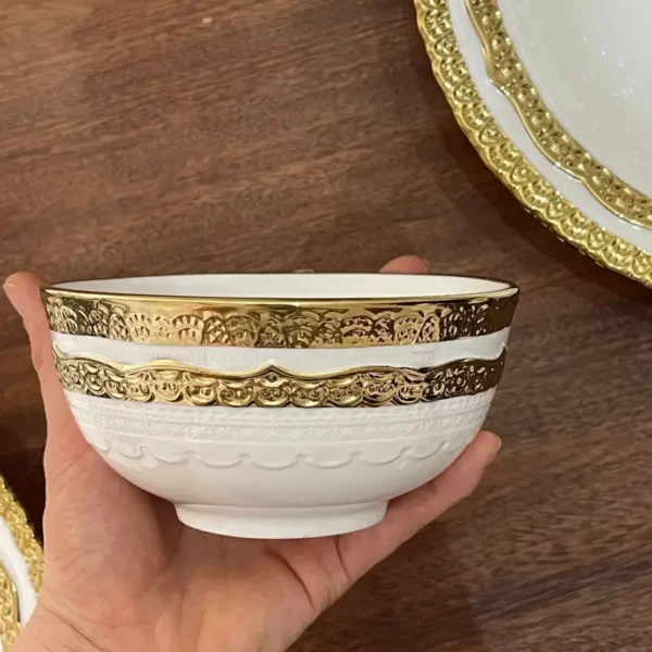 MYOUNG-European Style Embossed Gold/Sliver Rim Porcelain Plate Set ,Luxury Dinnerware Set for Wedding,Hotel,Home,Charger Plates Bulk Wholesale - Image 3
